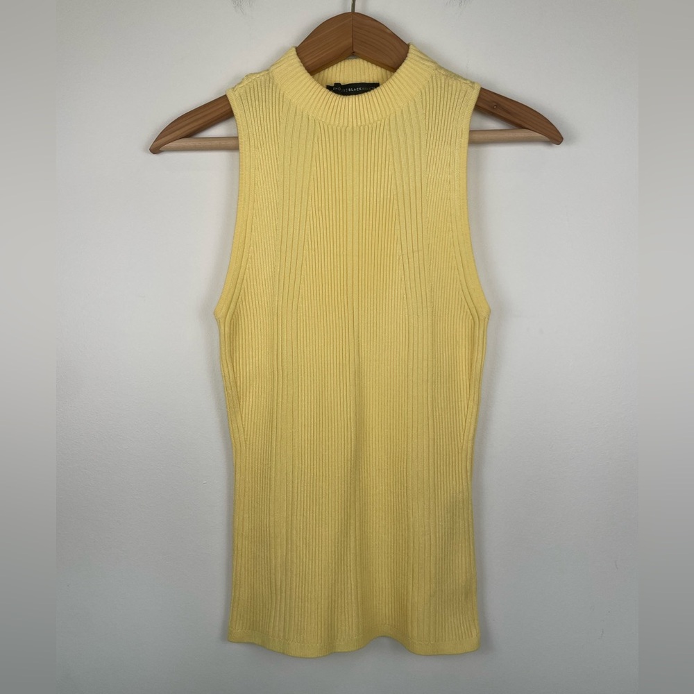 White House Black Market Ribbed Mock Neck Knit Top Yellow Sleeveless Minimalist